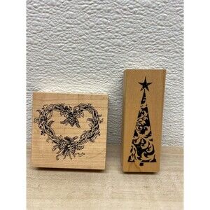 Set Of 2 Mixed Brands Christmas Wood Mounted Rubber Stamps